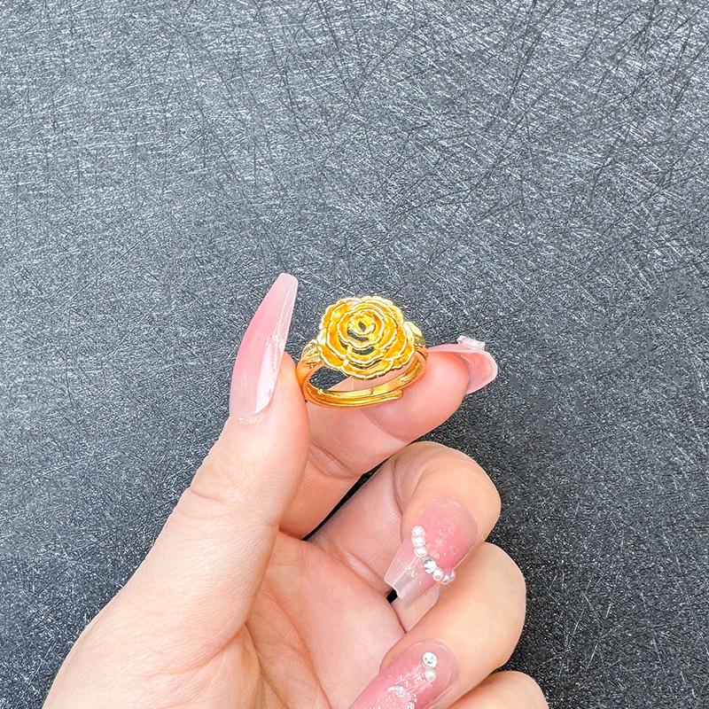 

Кольцо с вьетнамским цветком из песочного золота для женщин, прочная имитация золота, смелое свадебное украшение для невесты.