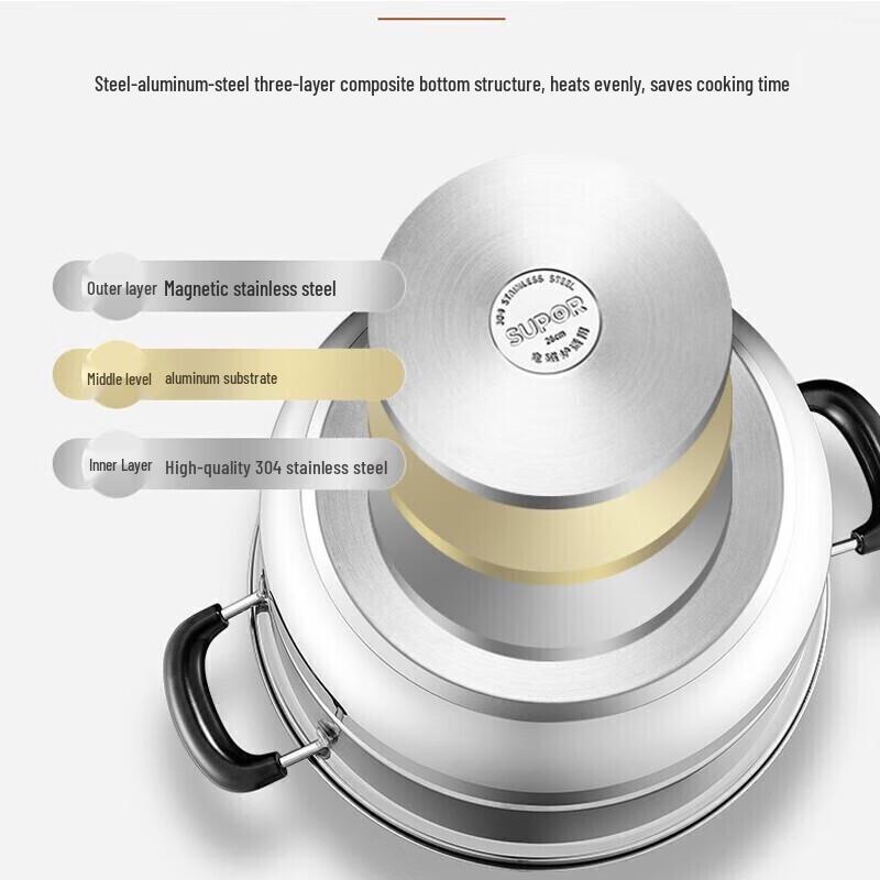 SUPOR 26cm 304 Stainless Steel Double-Layer Steamer Pot
