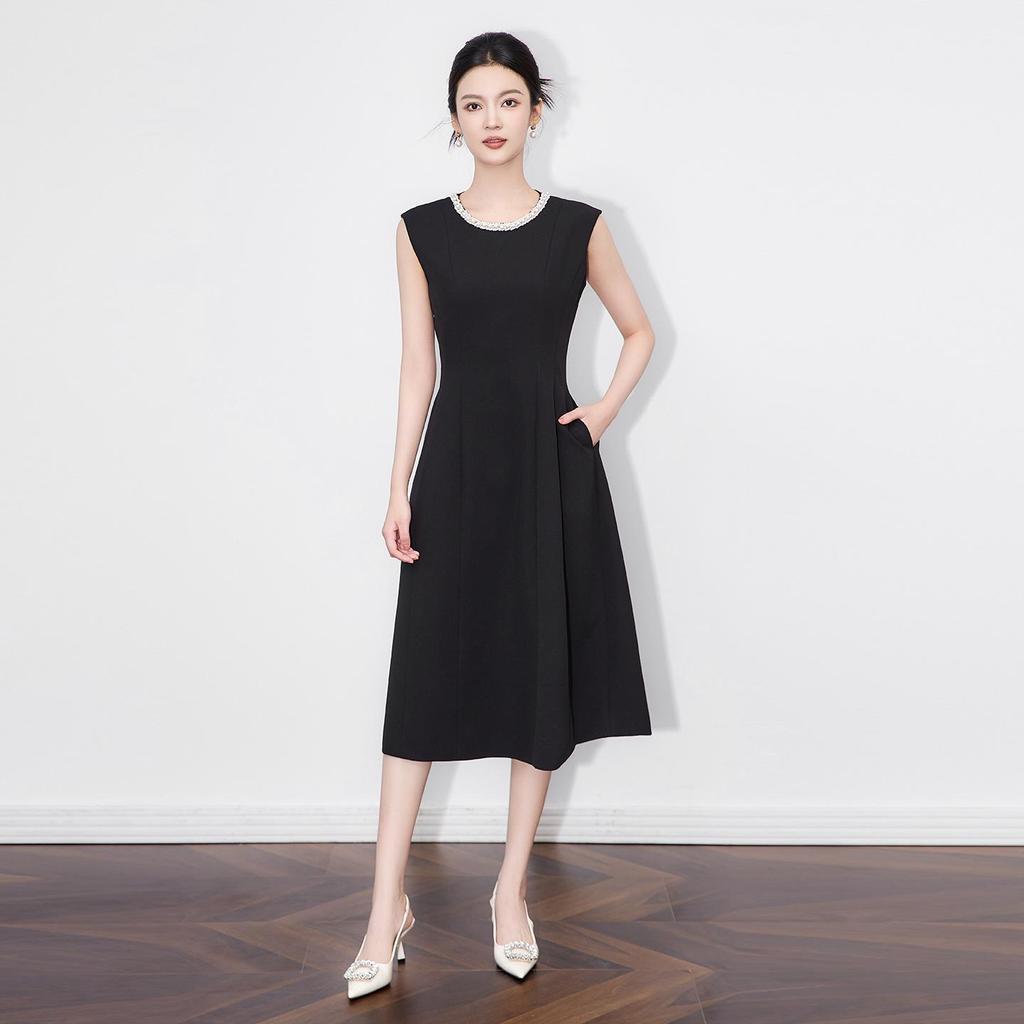 Early Autumn Light Luxury Hepburn-Style Sleeveless Waist-Hugging Dress for Women