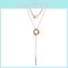 Geometric Long Chain Necklace With Double Circles For Women Summer Fashion Accessory