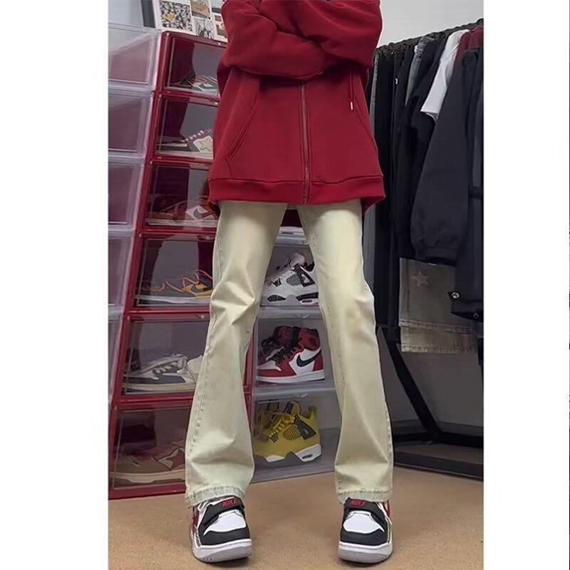 

Американские вымытые джинсы из денима, мужские осенние новые свободные прямые брюки-швабры, повседневные широкие джинсовые брюки 3XL синий