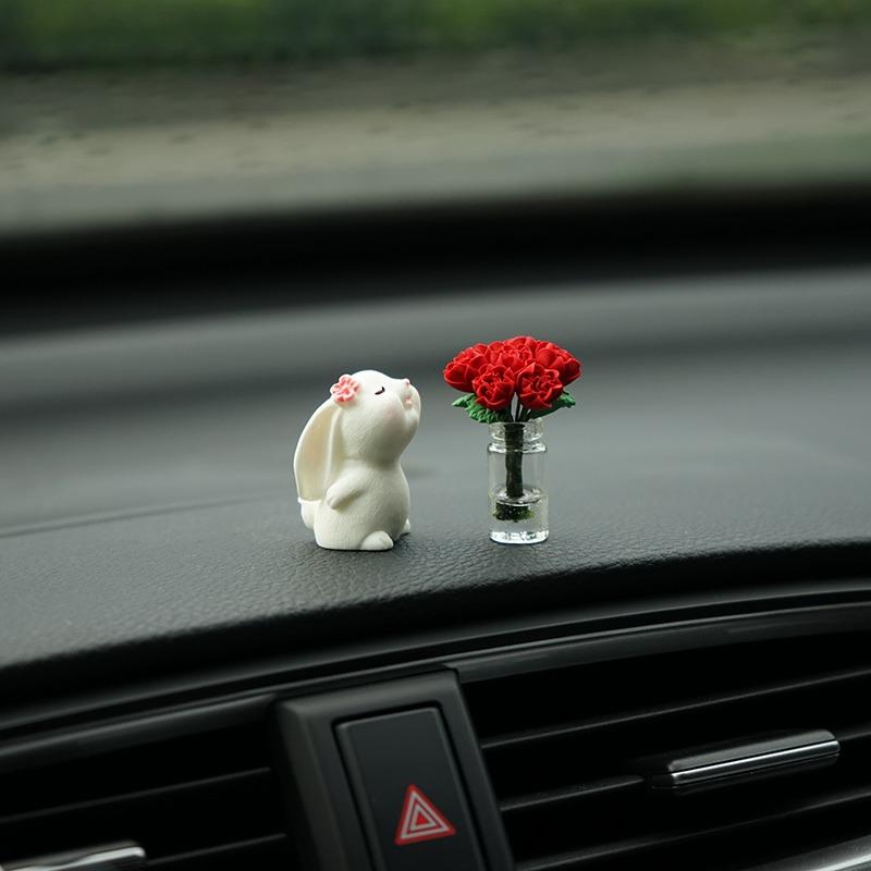 Car'S Mounted Bunny Smelling Floral Fragrance Healing Ornament Console Romantic Fantastic Auto Center Ornaments