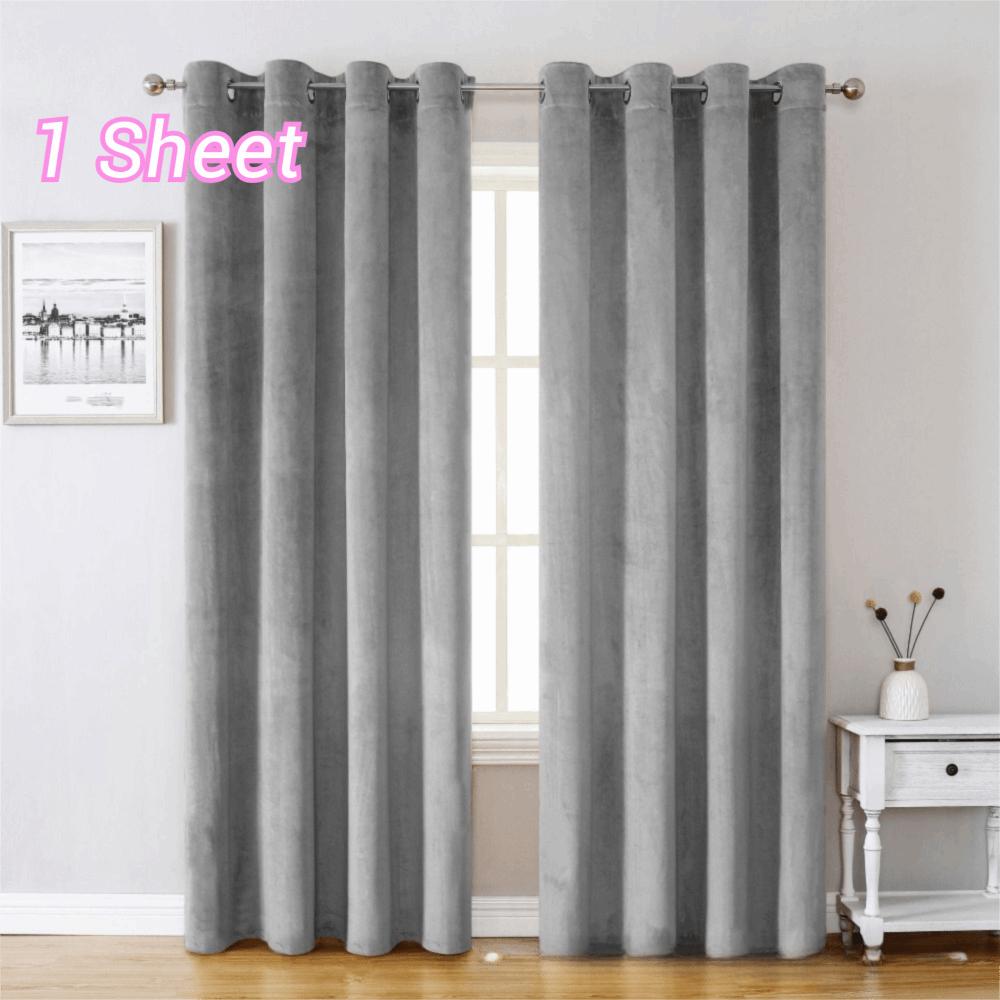 Light-blocking Velvet Curtain Solid Color Noise Reducing Blackout Curtains No Drilling Soft Texture Touch Window Drape