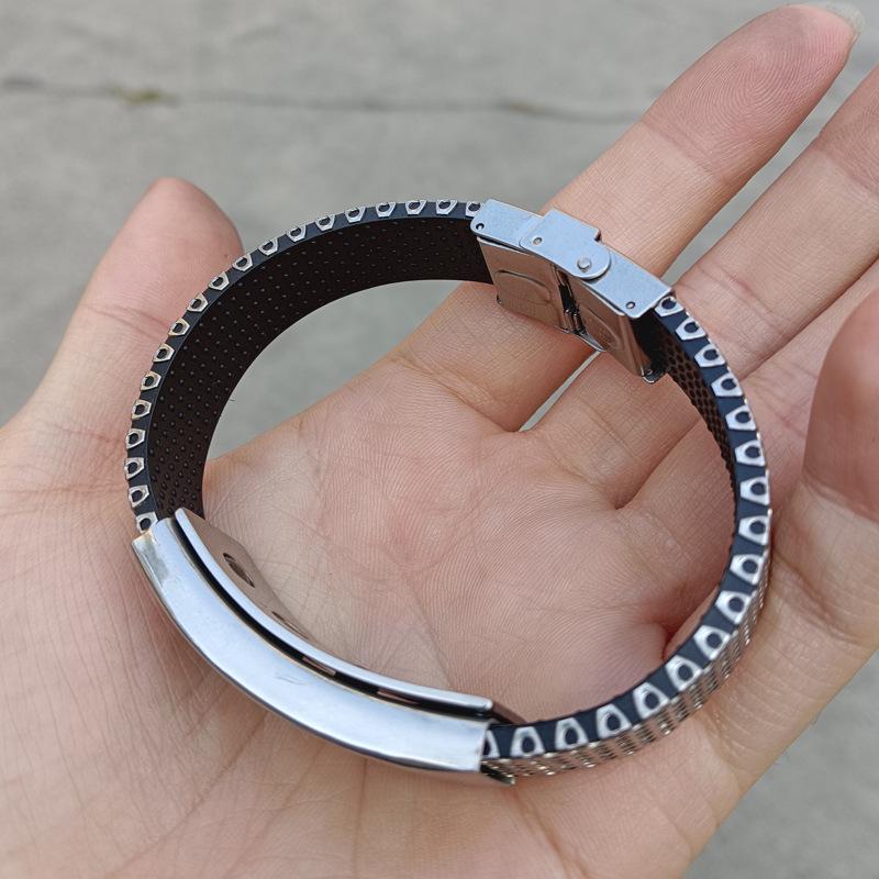 European & American Men's Engraved Stainless Steel & PVC Magnetic Bracelet