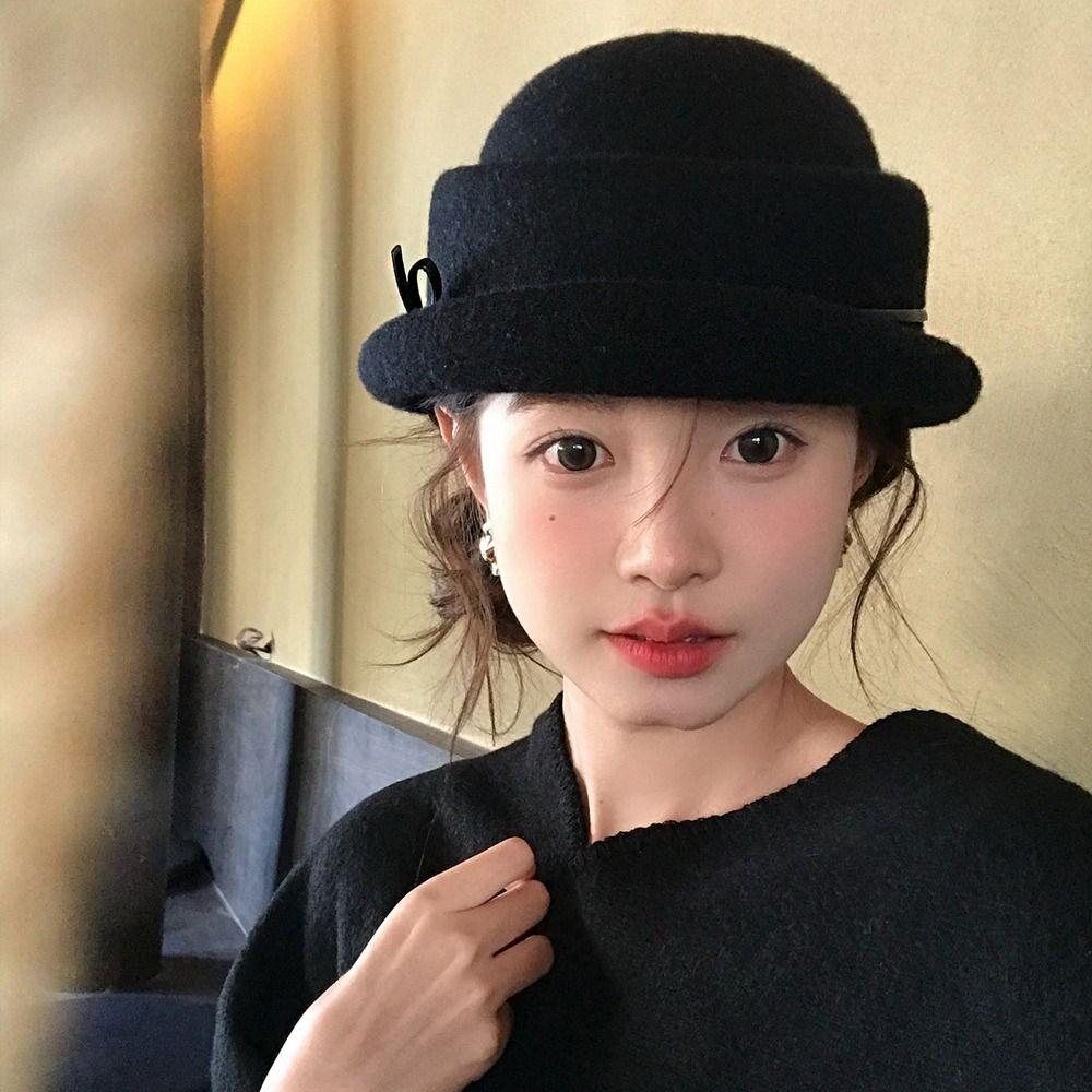 Pearl Woolen Bucket Hat Bow Wool Fisherman Hat Fashion Basin Hat  Outdoor