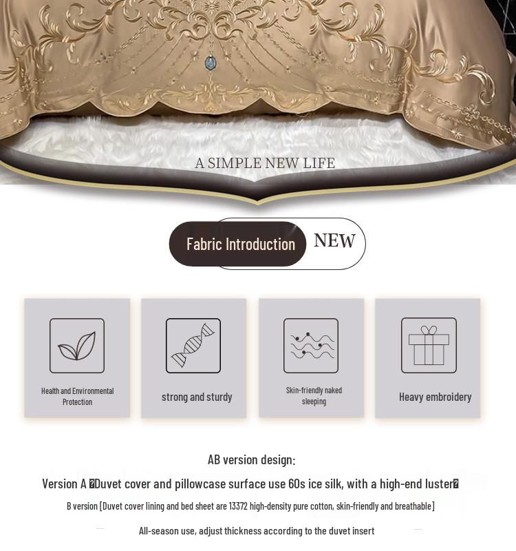 Evropská 4dílná sada prostěradel ze 100% bavlny s povlakem na přikrývku z ledového hedvábí - Luxusní svatební ložní prádlo