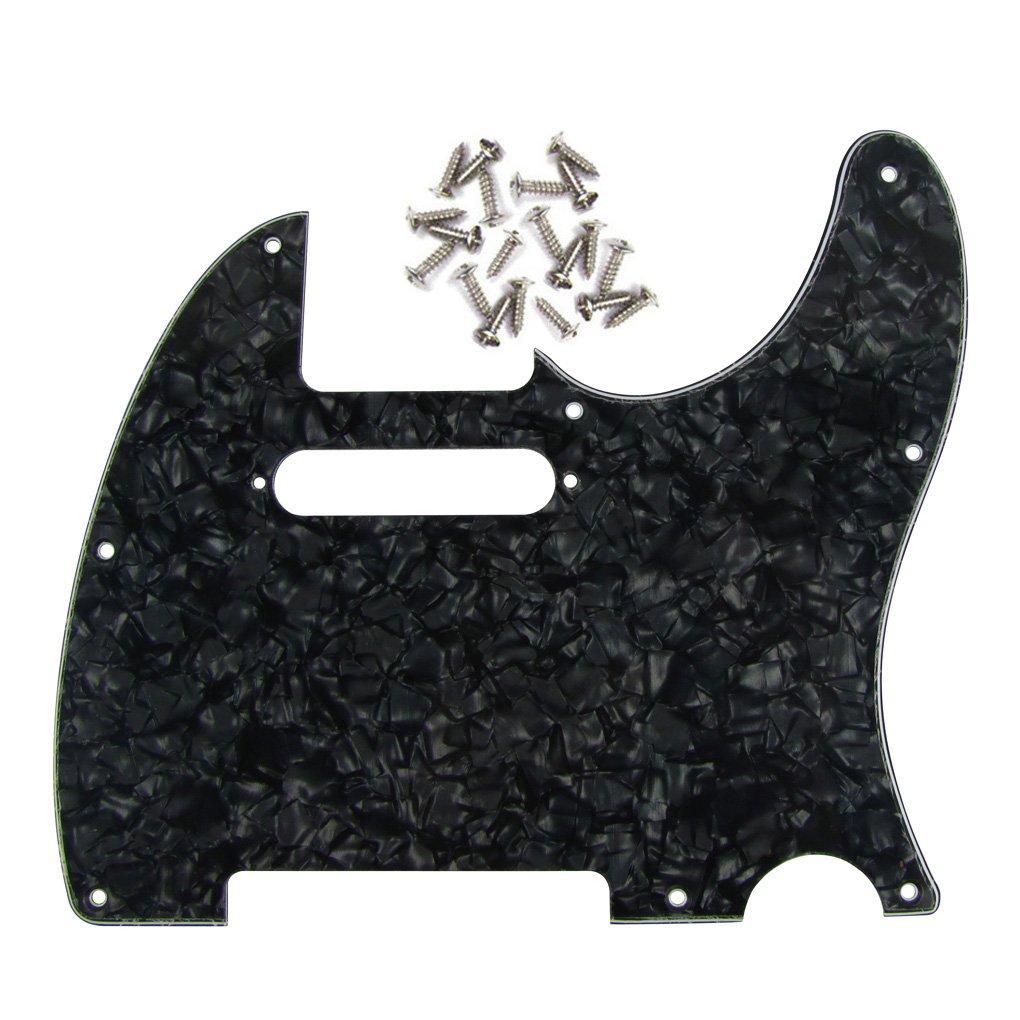 FLEOR 8-Hole Telecaster Pickguard, Screw-Fit USAMX Standard Telecaster Pickguard Replacement, 4-Ply Black Pearl