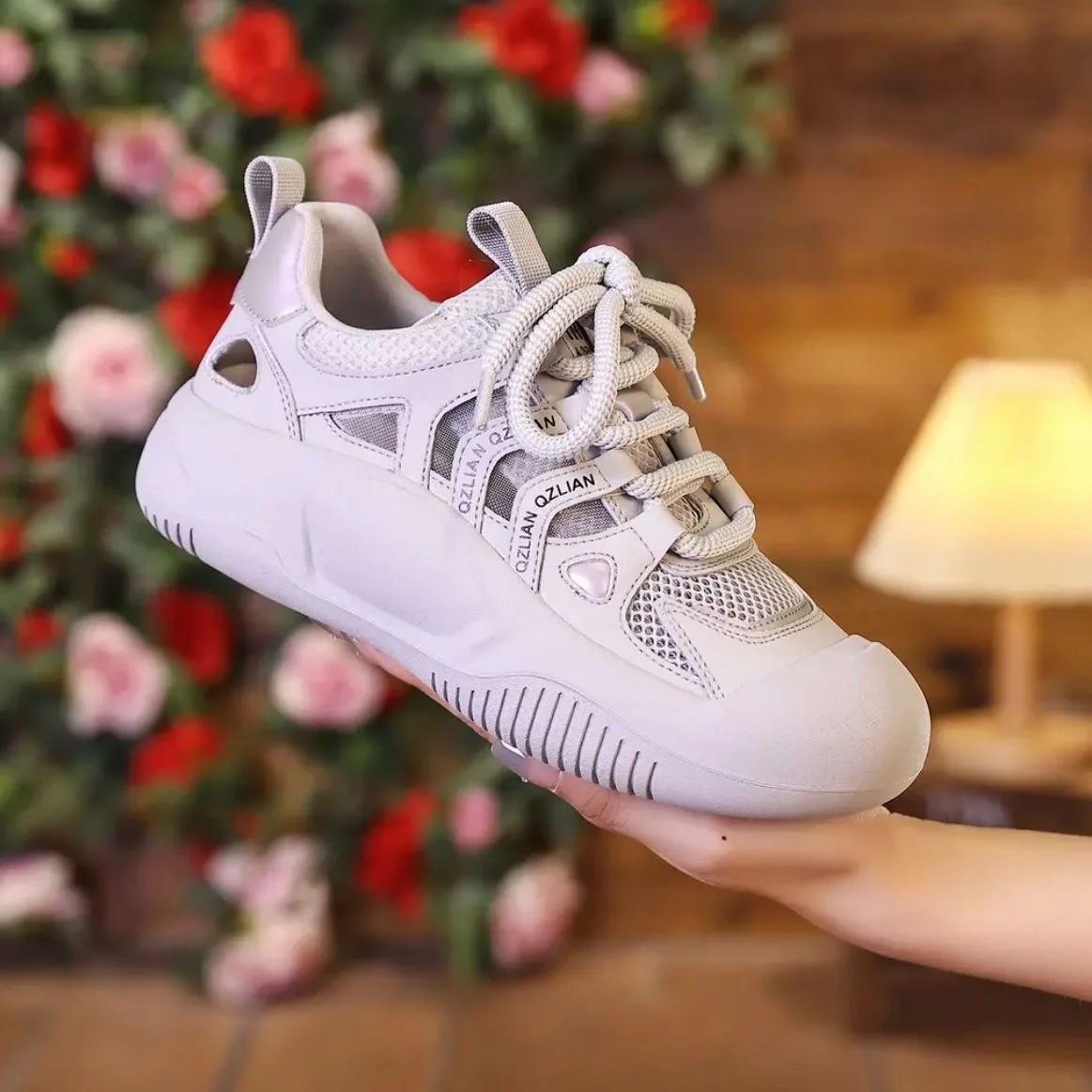 

Женские кроссовки ретро 2024 новые нескользящие сетчатые женские вулканизированные туфли дышащие кожаные танкетки спортивная женская обувь Zapatos De Mujer 35 серый