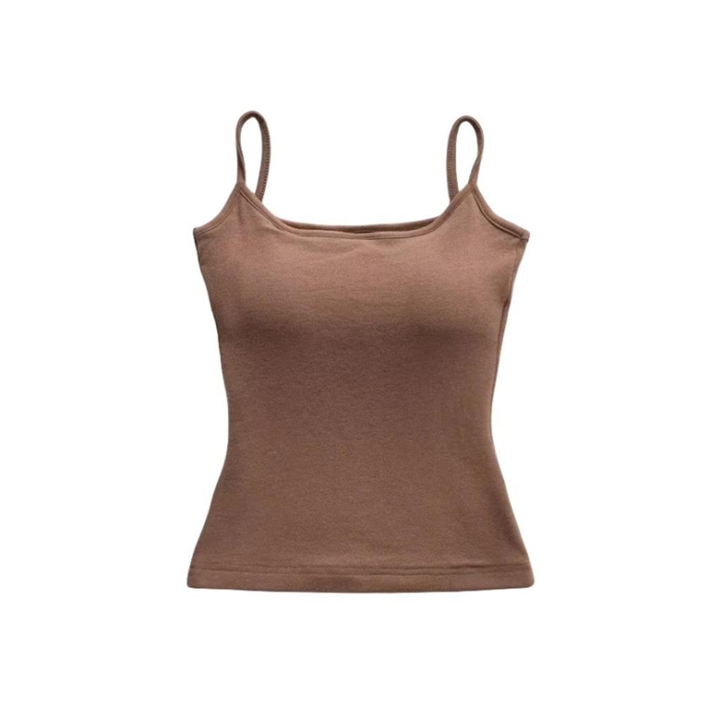 Women's Scoop Neck Spaghetti Strap Crop Top Slim Fit Padded Camisole Tank