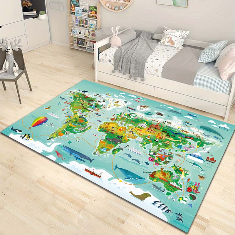 Cartoon World Map Pattern Floor Rug Carpets for Living Room Bedroom Bedside Bathroom Floor Mat Area Rug Kids Room Decor Gift