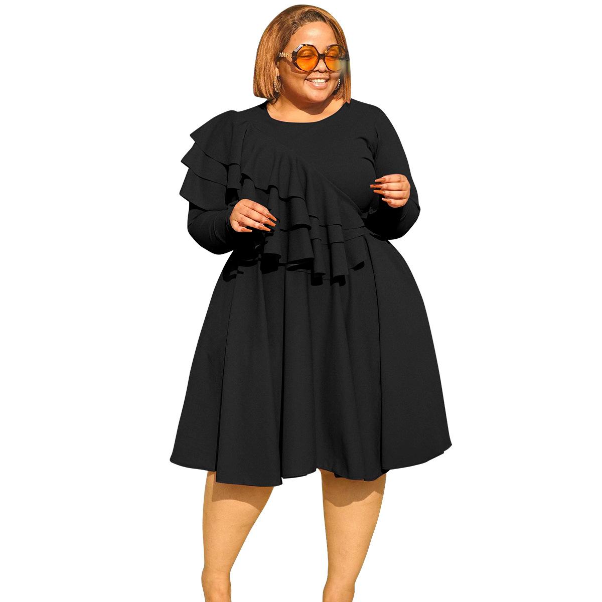 

Жіноча нова модна повсякденна сукня великих розмірів із листя лотоса 5XL чорний