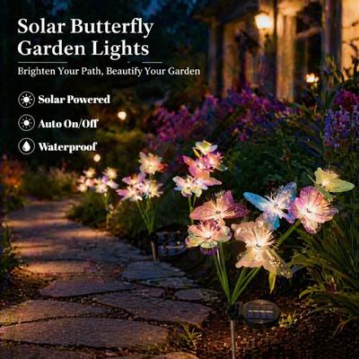 8/12/16-Head LED Solar Fiber Optic Butterfly & Petal Lights, 2 Modes Outdoor Landscape Lighting for Garden, Pathway, Lawn, Patio & Yard