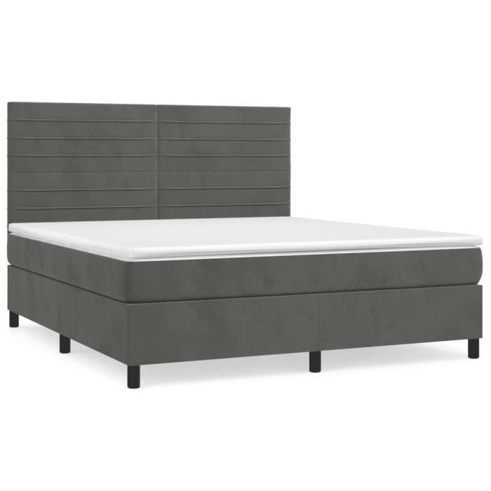 3143092 vidaXL Lit à sommier tapissier et matelas Gris foncé 160x200cm Velours