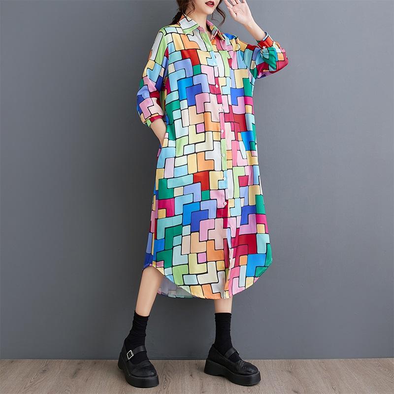 Long Sleeve Plus Size Vintage New In Dresses for Women Casual Loose Long Spring Autumn Shirt Dress
