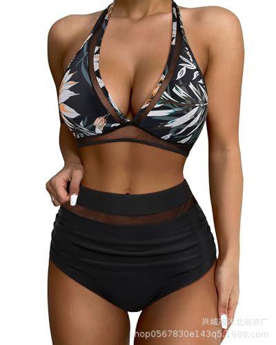 Women's Sexy High Waist Bikini Set Mesh Belly Tuck, Two-piece Swimsuit