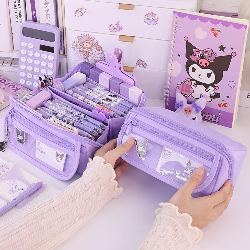 Pencil Case, Large Capacity Multi‑layer Zipper Pencil Pouch, Girlish Heart Portable Pen Bag for Elementary Students Teens Girls Women