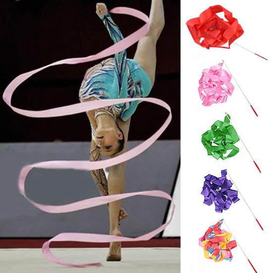 4M Colorful Dance Ribbon Gym Rhythmic Art Gymnastic Streamer Twirling Rod Stick