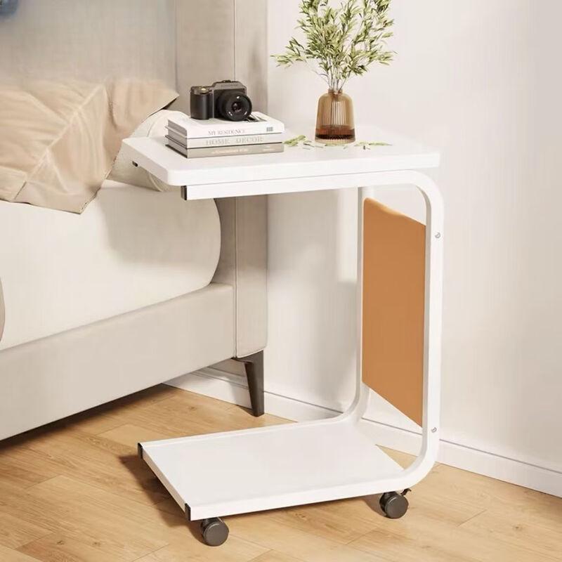Mobile Double-Layer Wooden Side Table