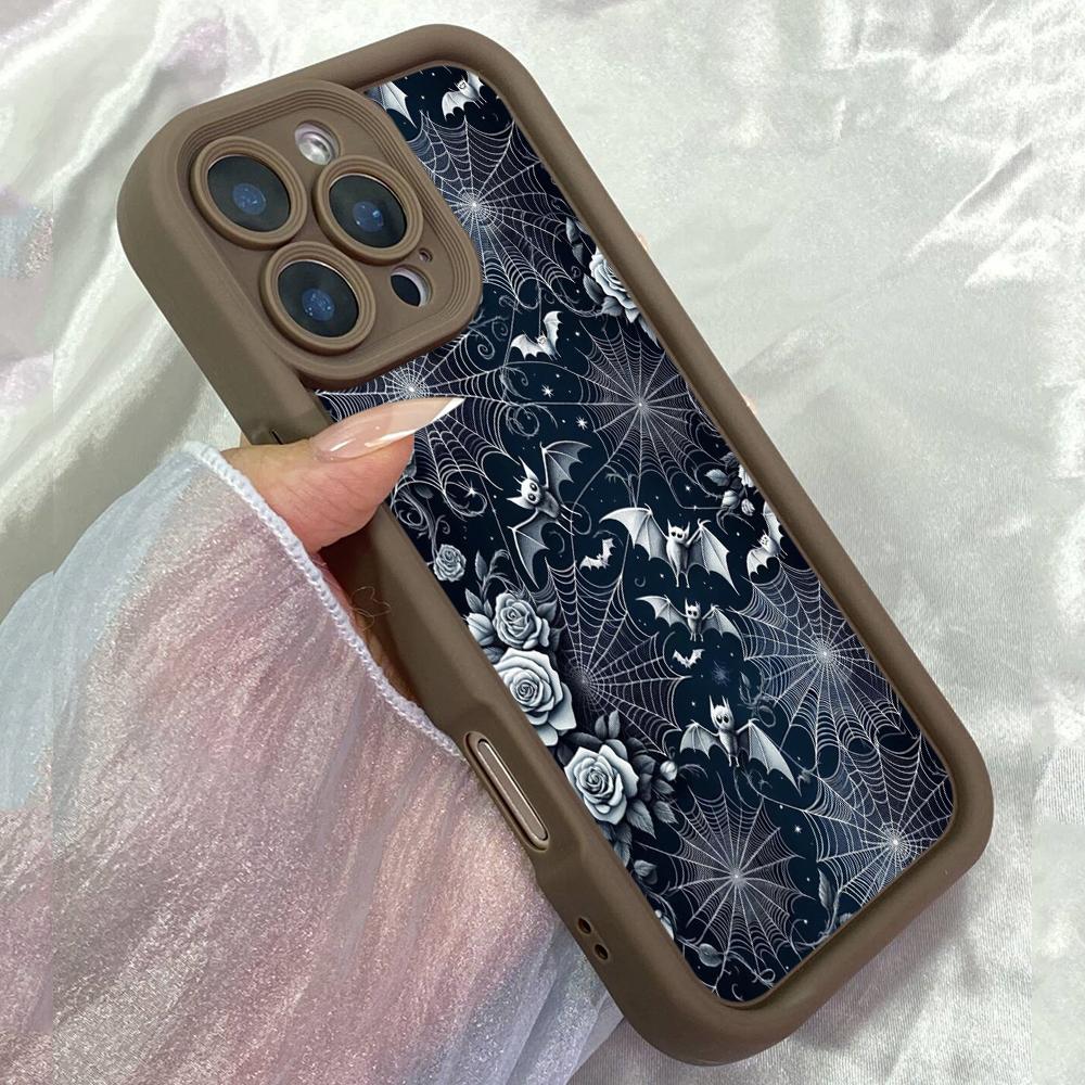 JT92 Black Spider's Web Halloween for iPhone 17 16 15 14 Pro Max Samsung S26 S25 S24 Ultra A17 A16 A07 A56 A06 Xiaomi 15T Redmi 14C 15c Soft TPU Case