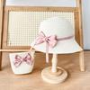 2er Set Stroh-Eimerhut und Tasche für kleine Mädchen, Kinder Sommerurlaub Fischerhüte Baby Prinzessin Schleife Lässig Strand Sonnenhut