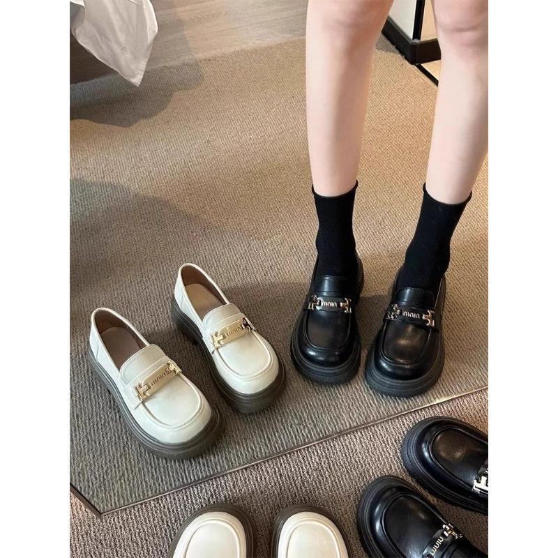 thick-soled white women's spring and autumn one-pedal women's shoes college small leather shoes