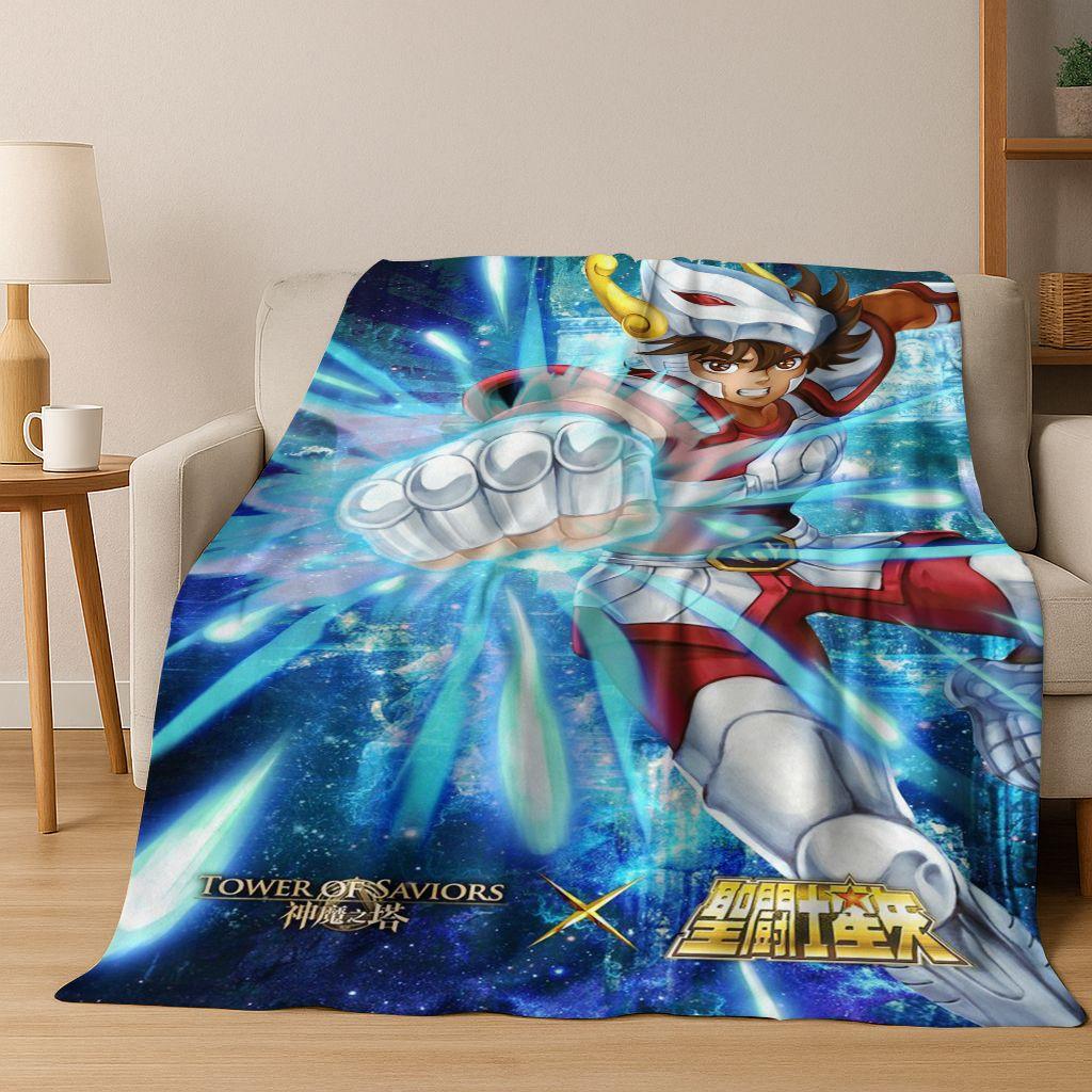 Retro Anime Saint Seiya Gold Saint Cartoon Flannel Blanket,Cozy Soft Throw Blanket for Home Bedroom Bed Sofa Picnic Cover Kids
