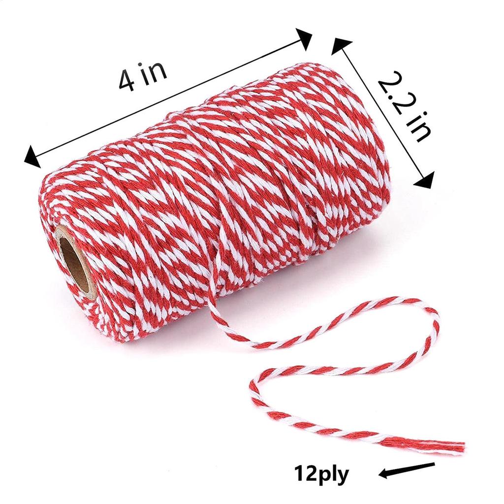 100m/328Feet Red White Cotton Rope Bakers Twine String Cotton Thread for Home Decor Handmade DIYs Christmas Gift Wrapping