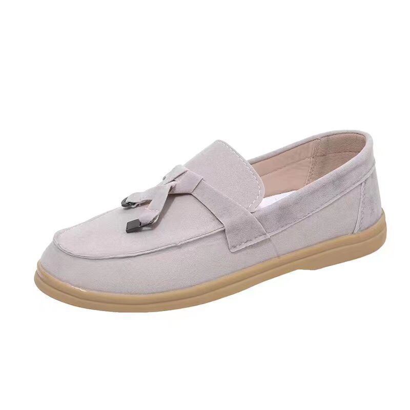 Spring new flat-bottomed Doudou shoes women's casual shallow mouth round head large size single shoes bow lazy shoes