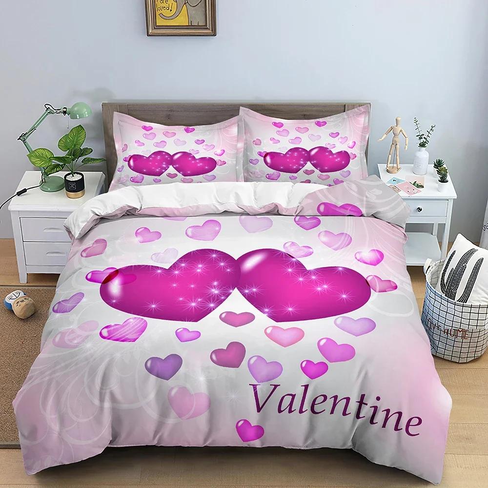 3D Love Heart Valentines Gift Comfortable Duvet Quilt Cover Pillowcase Bedding Set Children Bedroom Decoration Home Textile