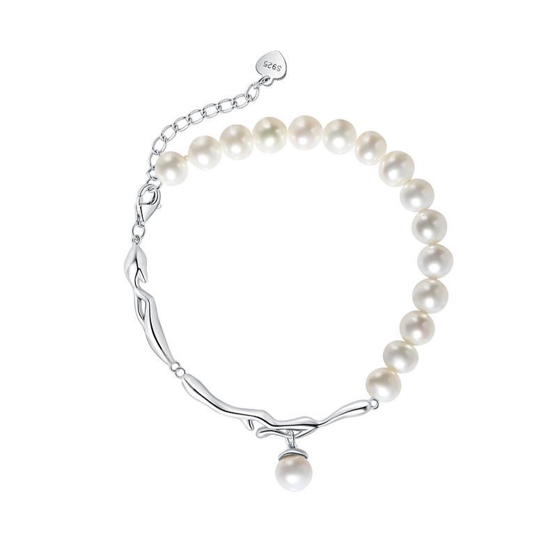 Freshwater Pearl S925 Sterling Silver Branch Bracelet with Cold Aesthetic Design 925 Sterling Silver