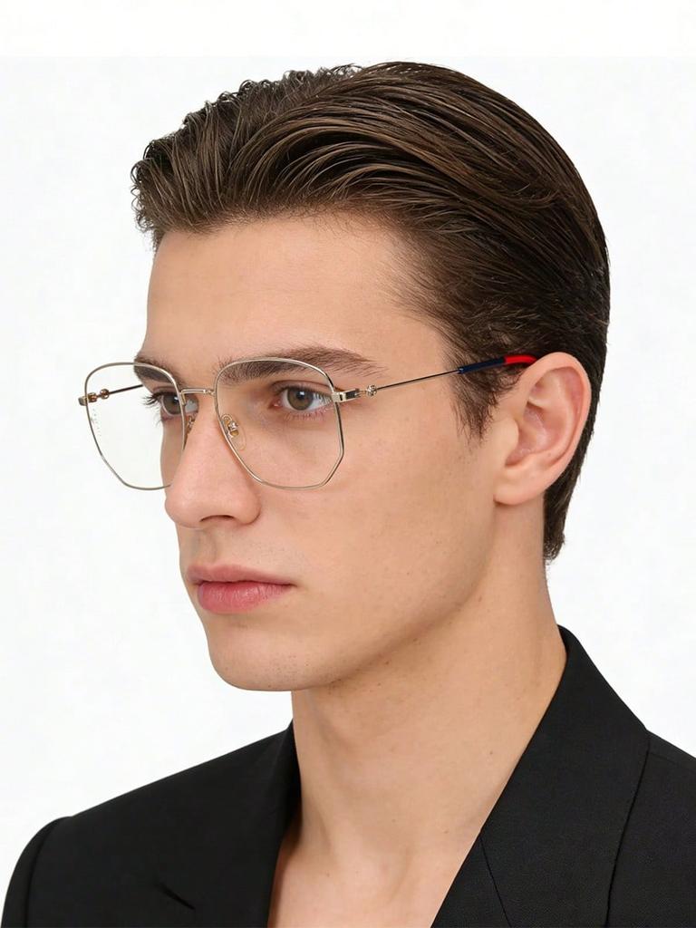 Gucci GG0396O-002 Gold Square Eyeglass Frames with Web Stripe Temples