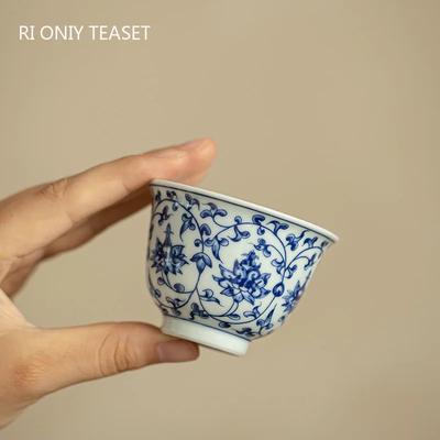 1 Pc Chinese Blue and White Ceramic Tea Cup Handmade Porcelain Tea Bowl Household Tea Set Personal Teacup Meditation Cup 50ml