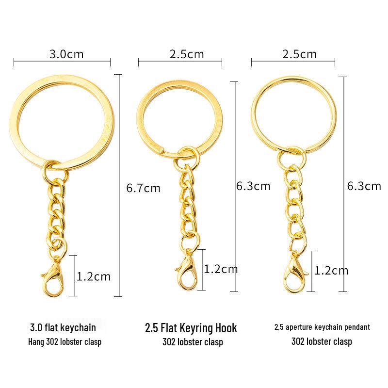 Gold-Plated Keychain Kit: 25/30mm Metal Key Rings with Lobster Clasp and Hanging Chain for DIY Jewelry and Accessories
