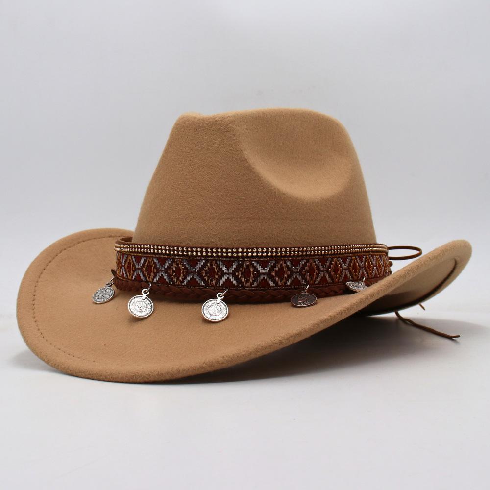 Children'S Tibetan Ethnic Style Pendant, Cowboy Hat, European, American Autumn And Winter Jazz Top Hat, Fashion Stage Concave Shape Woolen Felt