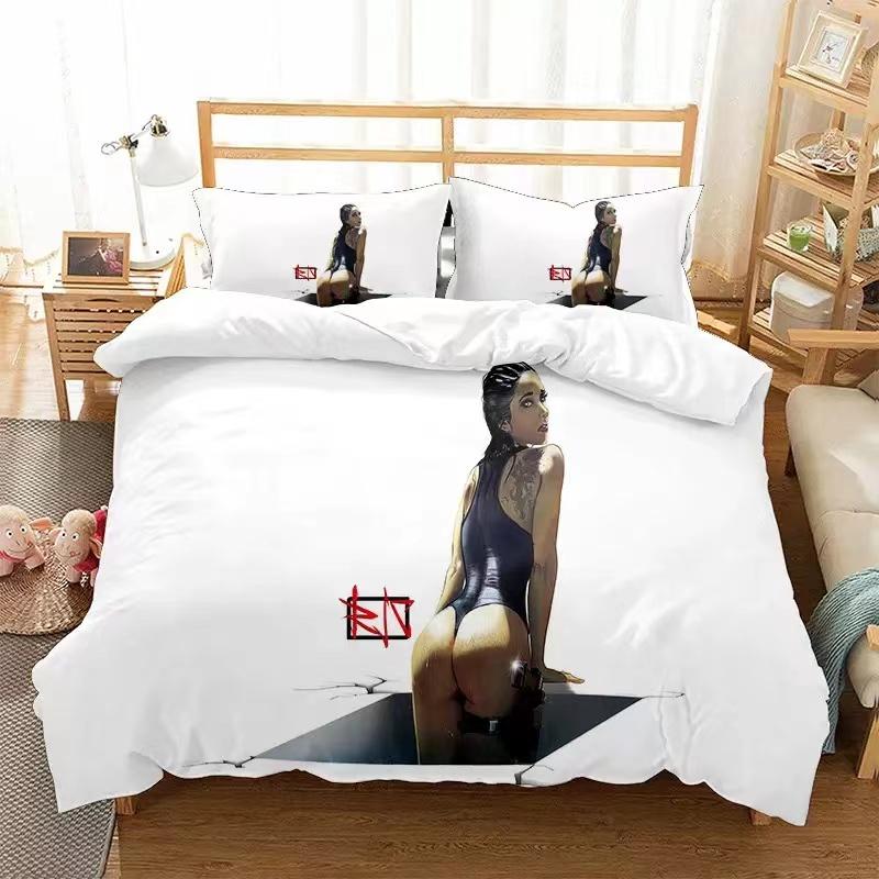 Kit de Impresión Temática Navideña Siendo Colocado En Un Juego de Fundas de Almohada Juego de Cama de Calavera Negra Oscura de Culpa Juego de Tres Piezas