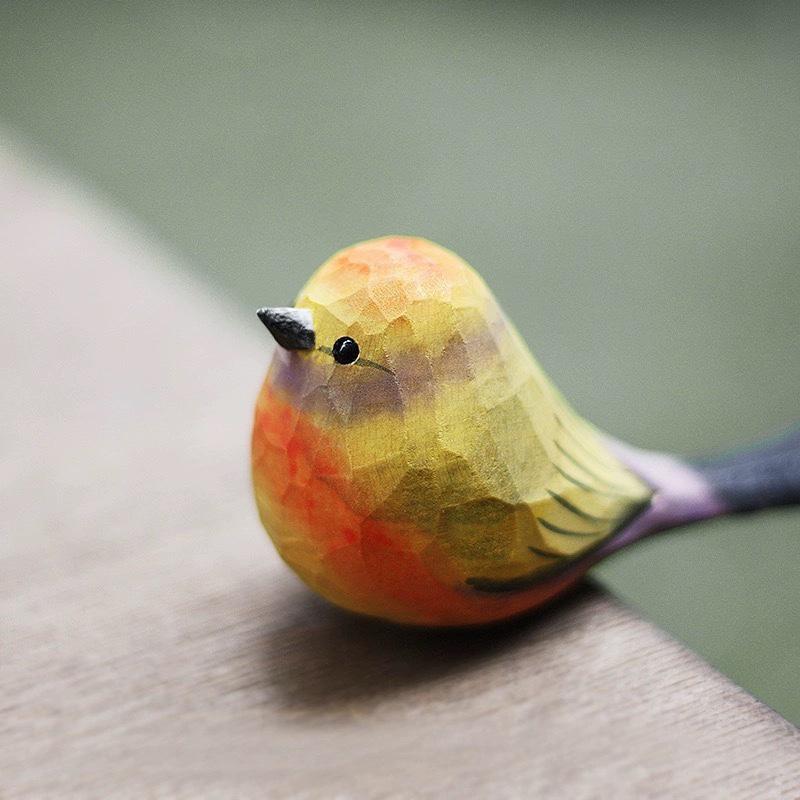 Flower Color Sparrow Warbler Cute Wood Carving Bird Pure Handmade Home Wood Decoration Desk AccessoriesOrnaments Kawaii Figurine