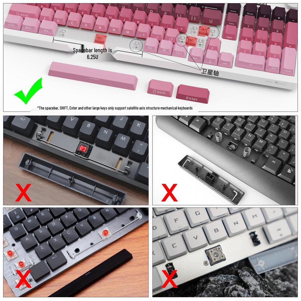 MOA Cute Pink Strawberry Kitten Keycaps Set for Mechanical Keyboards (75/98)
