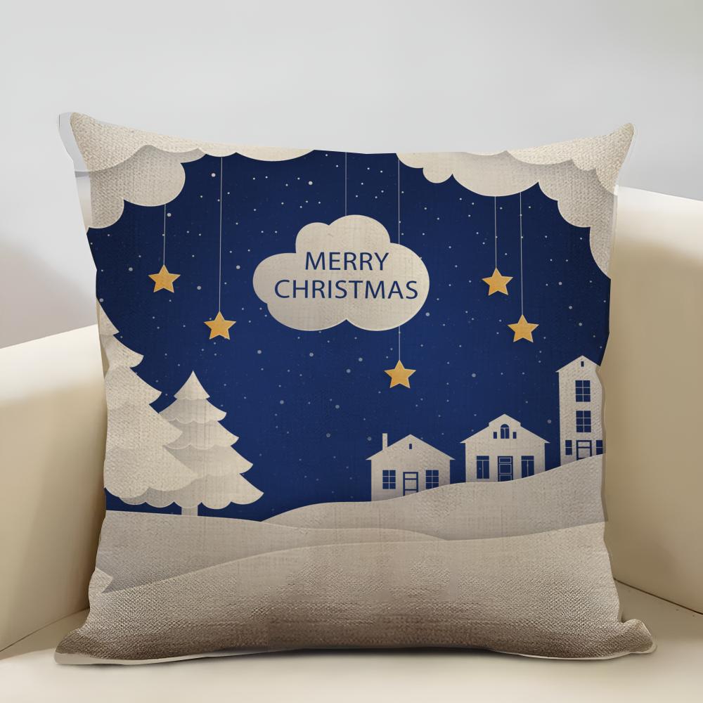 Blue And Green Snowflake Christmas Cushion Cover Household Decoration Linen Sofa Cushion Cover: Skin-Friendly & Breathable With