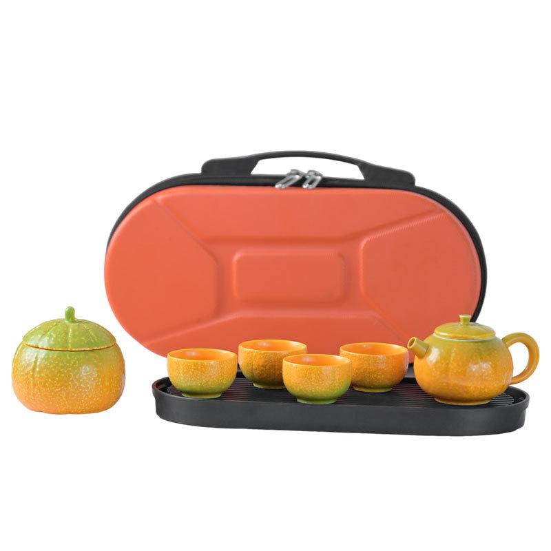 

Orange Express Cup Portable Portable Portable Tea Set Ceramic Home Outdoor Camping Travel Tea Set Good Luck