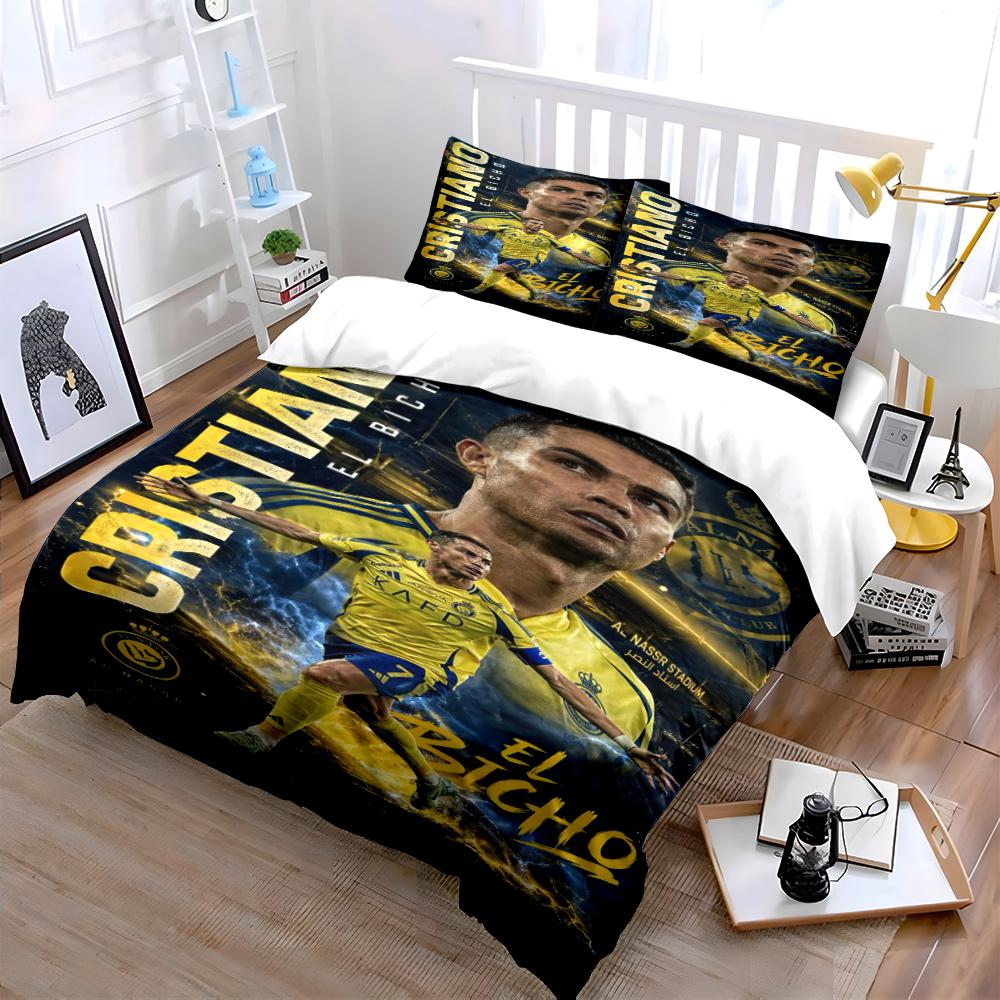Set Biancheria da Letto Calcio Giallo e Blu Set Copripiumino Federe Decorazioni per la Casa (1 * Copripiumino 2 * Federe, senza piumino)