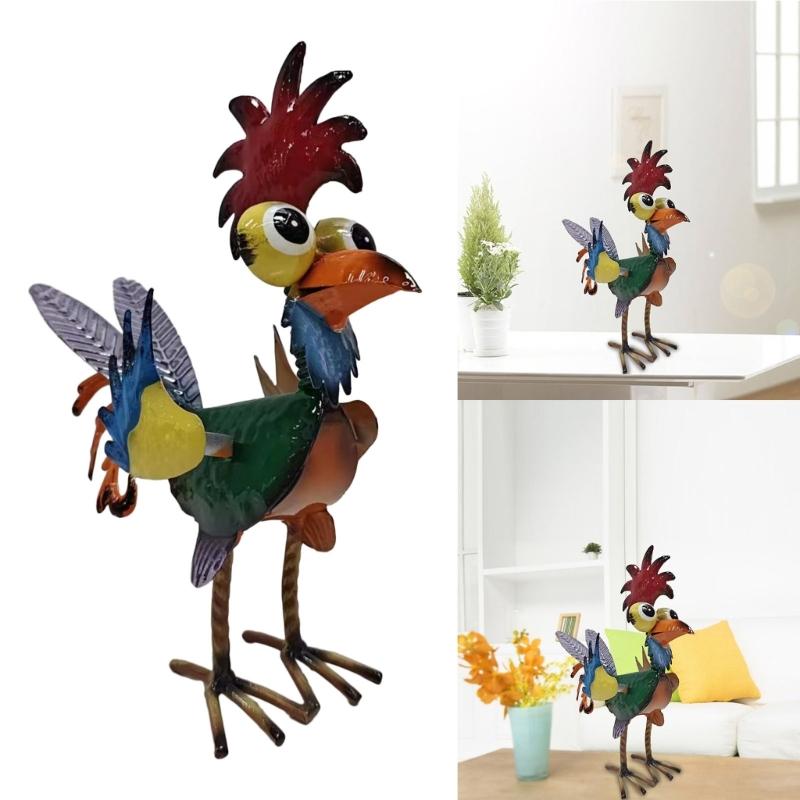 Versatile Yard Accent Colorful Iron Chicken Figurine for Indoor and Outdoor Use
