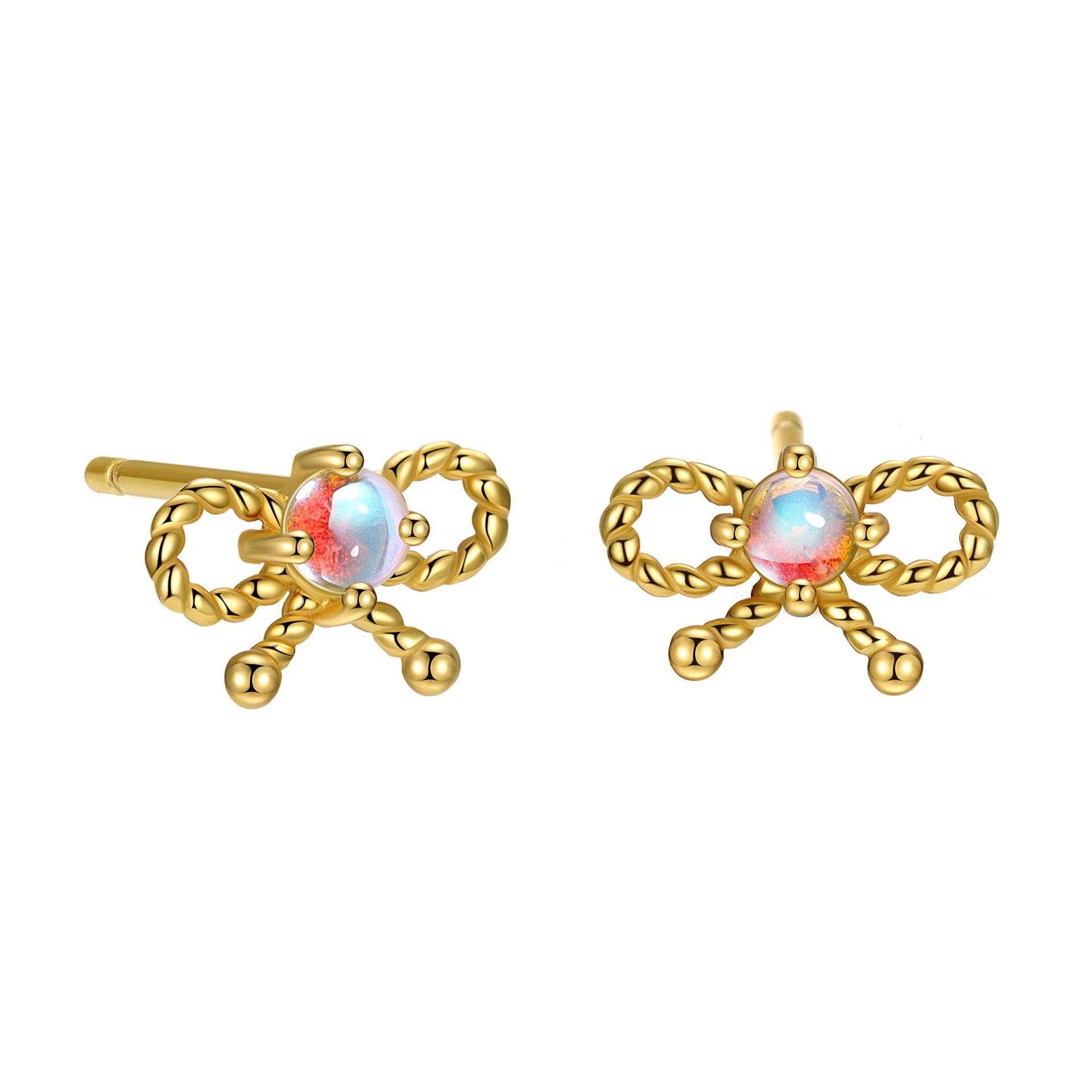

S925 Sterling Silver Twists Bow Earrings for Women Simple Fashion Luxury Imitation Opal Earrings золотий