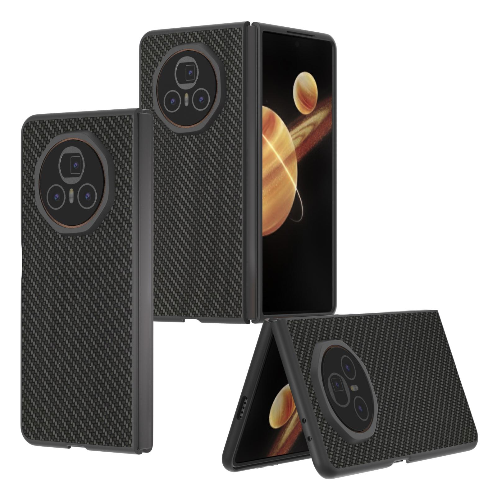 

For Honor Magic V3 5G Case Carbon Fiber Texture PU+PC Phone Cover Black