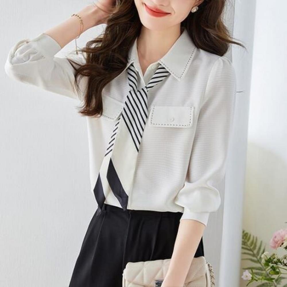 Navava Long Sleeve Shirt Blouse Scarf Neck Nb2948