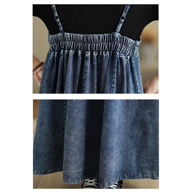 DIMANAF Women Plus Size Denim Dress Cottton Vintage Loose Casual Basic Dresses Maxi Long Dress Sleeveless