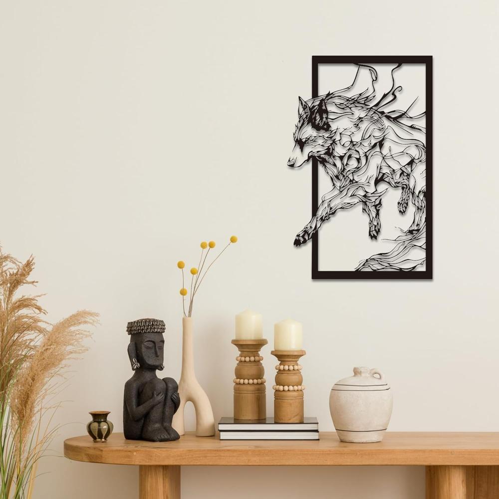Metal Wolf Wall Art Sculpture Home Decor Modern Metalwork Forest Cabin Office Commercial Space Gift