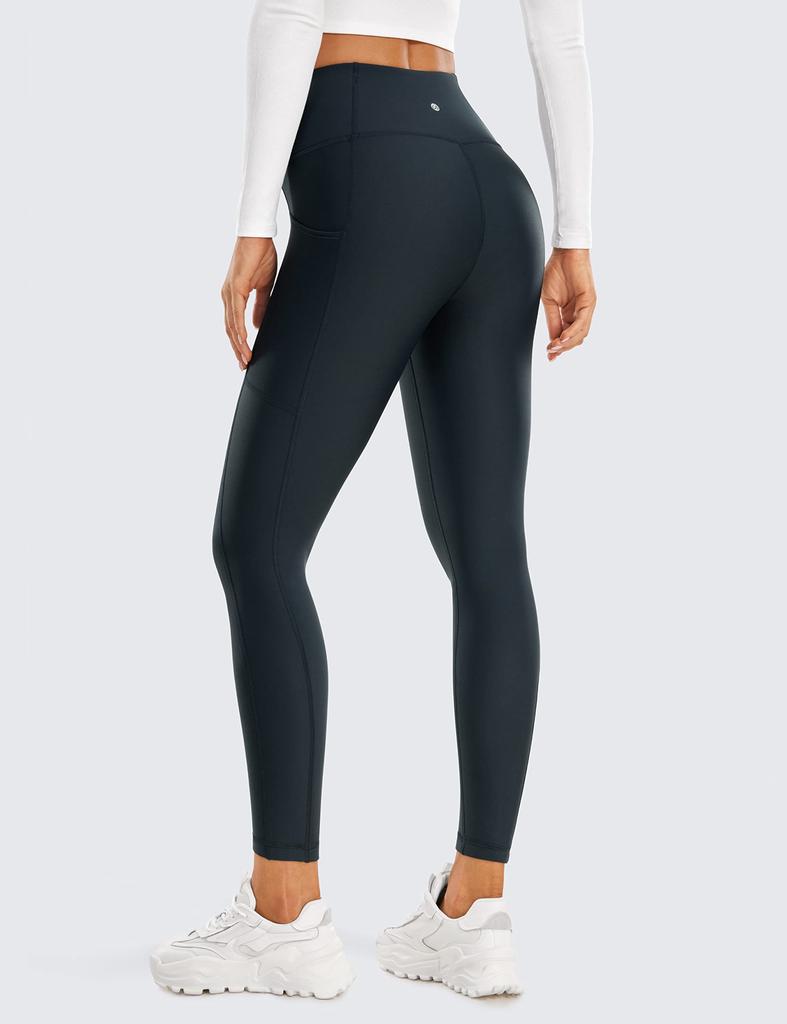 CRZ YOGA Winter Yoga Cold Dark Size M Women's Fleece-Lined Leggings, High-Waisted, Sweat-Wicking, Quick-Drying, Protection, 25-Inch Inseam, Navy,