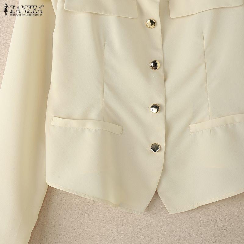 ZANZEA Damen Bluse mit Umlegekragen, lockere, lässige Langarmbluse