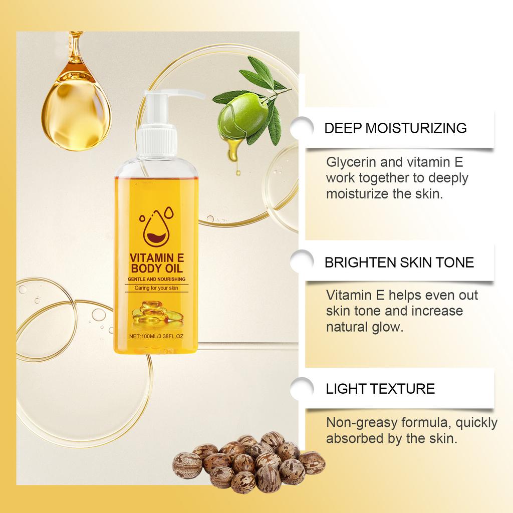 Nutrient E Tělový olej, Tělový hydratační krém, Tělový olej, Hluboce hydratační, Dlouhotrvající hydratace, Zesvětlující tón pleti, Jemná péče, 100 ml