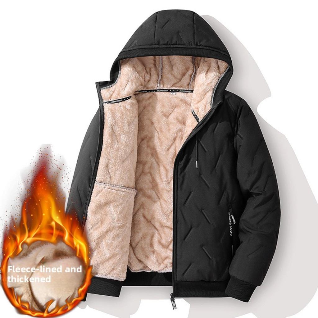 Cotton Jacket Men's Thick, Plus Size Men's Mid To Long, Down Cotton Jacket with Added Fleece and Increased Thickness for Warmth